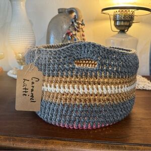 Handcrafted Gray and Brown Crochet Basket